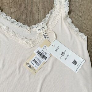NWT Part Two Jelona Lace Trimmed Double-V Ribbed Knit Tank Cami Medium Cream